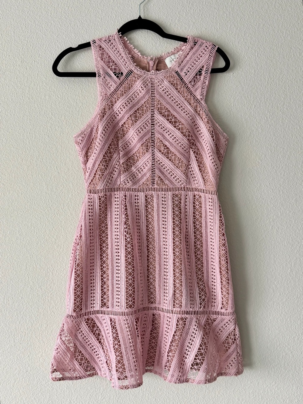 HD in Paris Anthropologie Pink Lace Crochet Dress XS Petite Mini Prom Cocktail